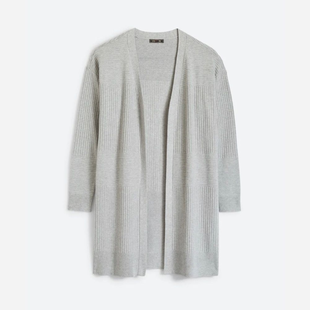 Lety & Me Heather Heather Grey Ribbed Mixed Stitch Open Front Cardigan Size M - Picture 3 of 15